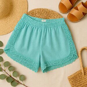 Oddi Women’s Turquoise Crochet Hem Shorts Size 1X Boho Festival Summer